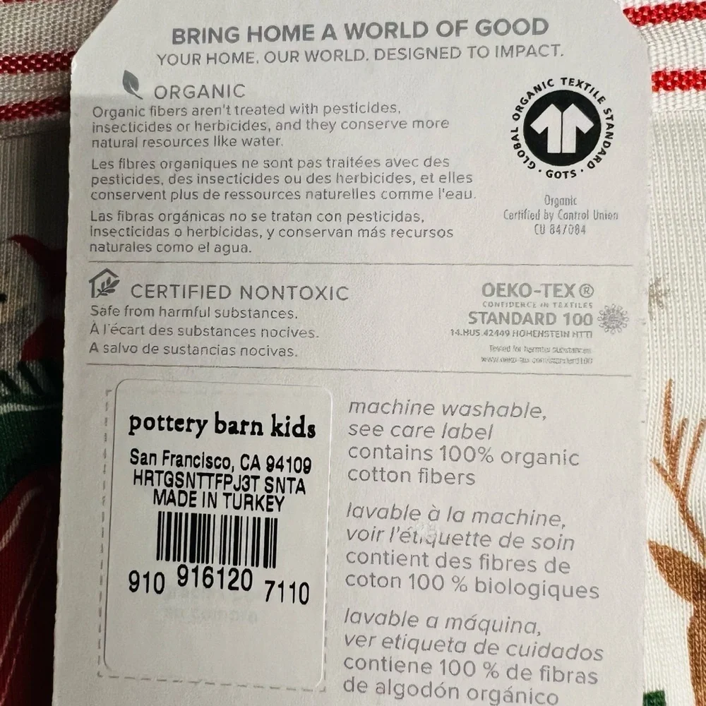 POTTERY BARN KIDS HOLIDAY HERITAGE SANTA ORGANIC PAJAMAS NWT